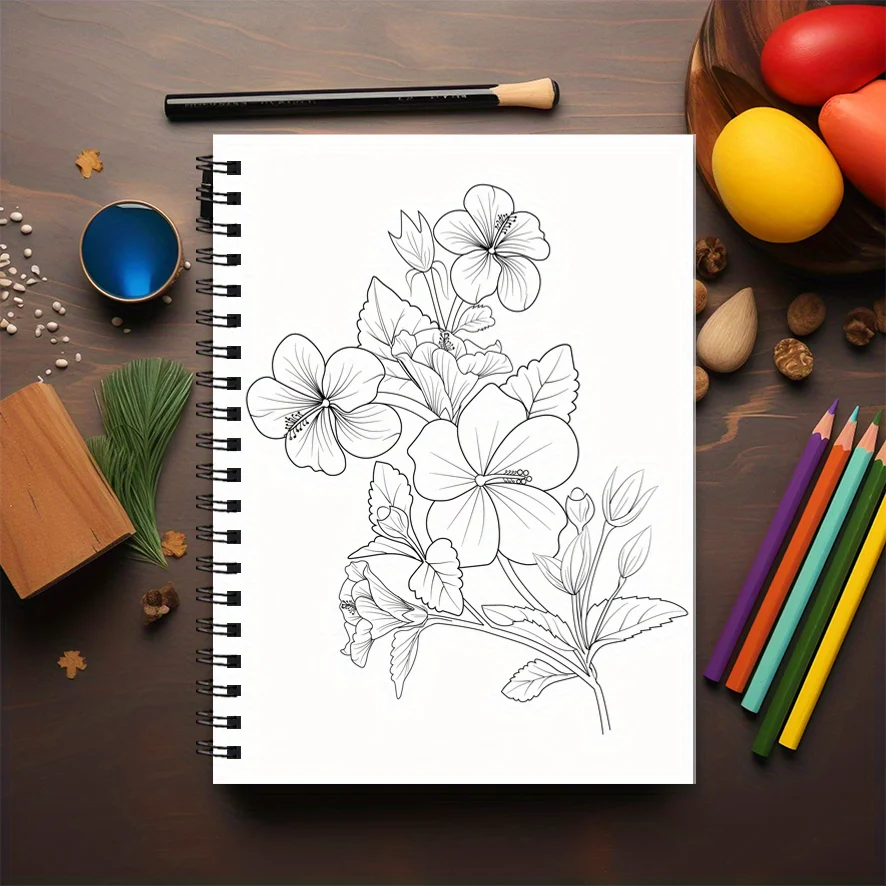 Flower Coloring Book for Adults - 8.3x11.2 Inch Stress Relief Coloring Book, 22 Art Illustrations, Relieve Anxiety and De-stress