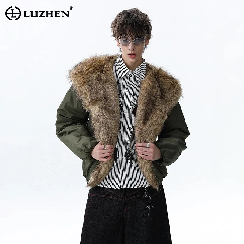 

LUZHEN Stylish Personalized Faux Fur Liner High Quality Thickened Warm Hooded Parka Coat Men's Winter 2025 New Clothes JY4972