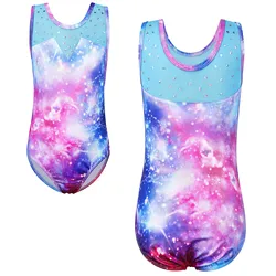 BAOHULU Pink Galaxy Print Gymnastics Leotard Sleeveless Ballet Leotard Ballerina Performance Clothes Dance Costumes