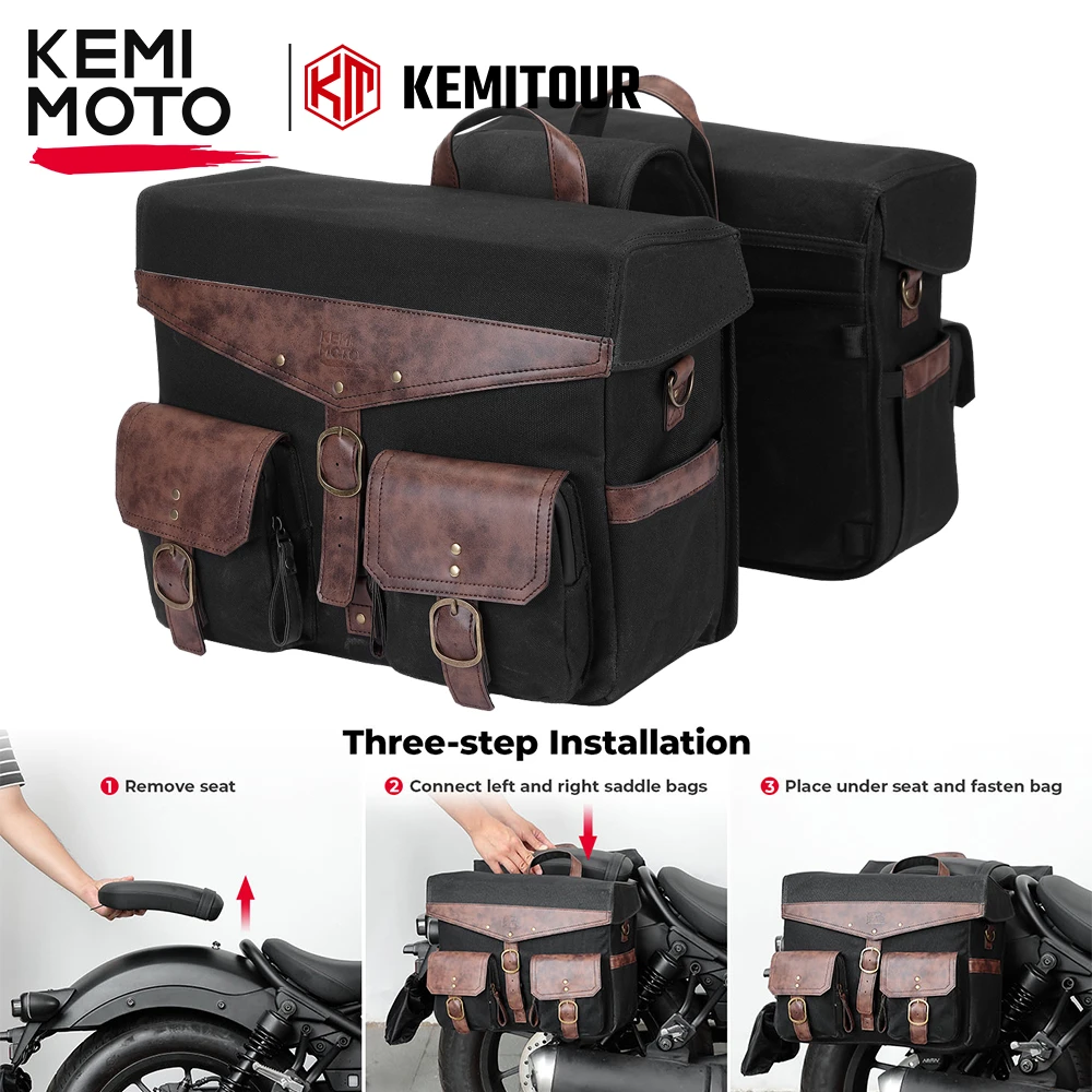 

Retro Motorcycle Side Bag 2Pcs 18L Waxed Canvas Throw Over Saddlebags with Rain Cover Universal for Most Motorbike Luggage Bags