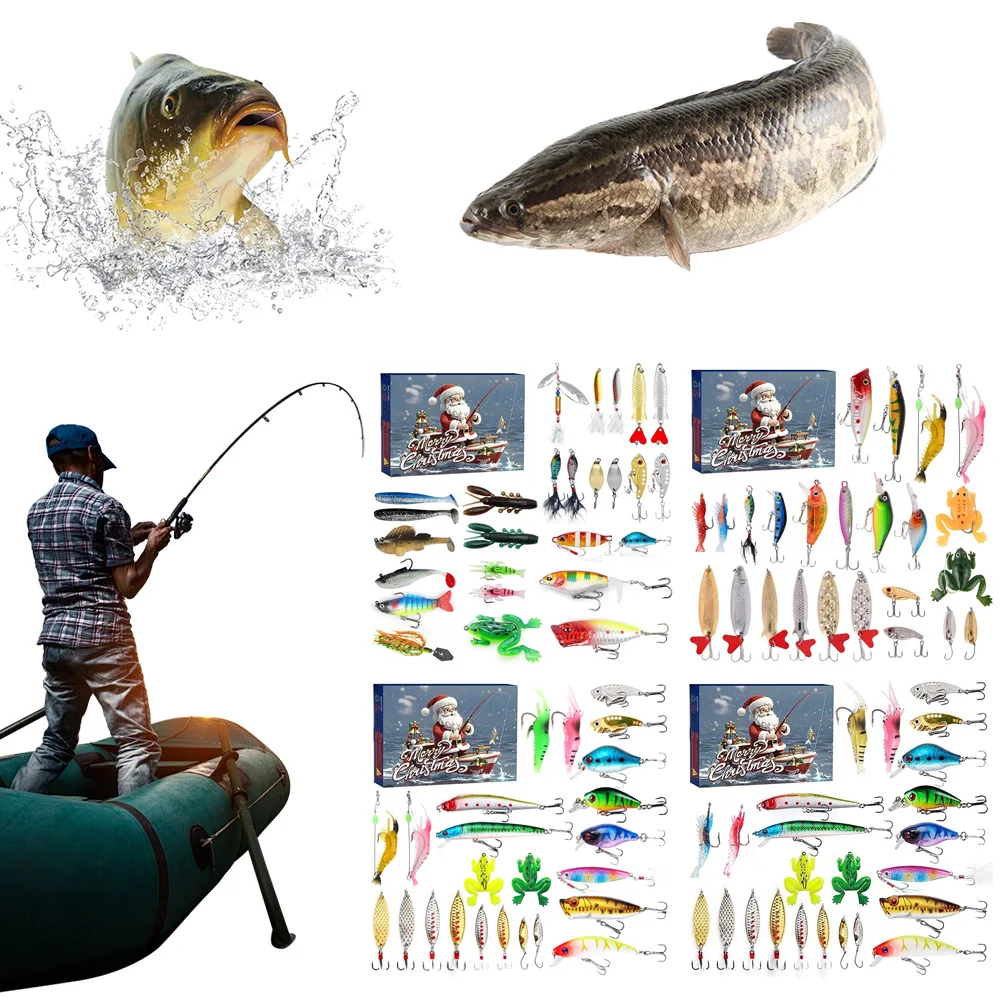 24 Days Fishing Lures Set Fishing Lure Advent Calendar Xmas Surprise Fish Bait Gift for Fishing Lovers Father Boyfriend Brother