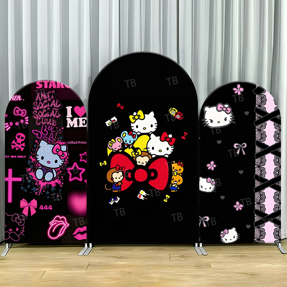 

Hello Kitty Gothic Arch Backdrop Cover Stylish Scene For Girls Birthday Party Cool Cartoon Theme Photo Booth Decor Prop