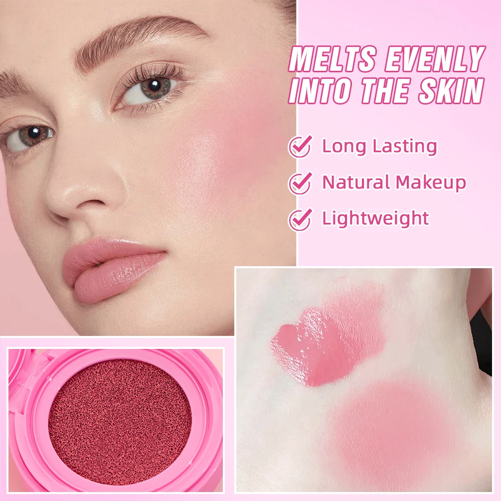 QIBEST لوحة أحمر الخدود لطيف 3 Colosr مسحوق معدني وردي روج طويل الأمد لون الخد الطبيعي أحمر الخدود مقاوم للماء مع وسادة