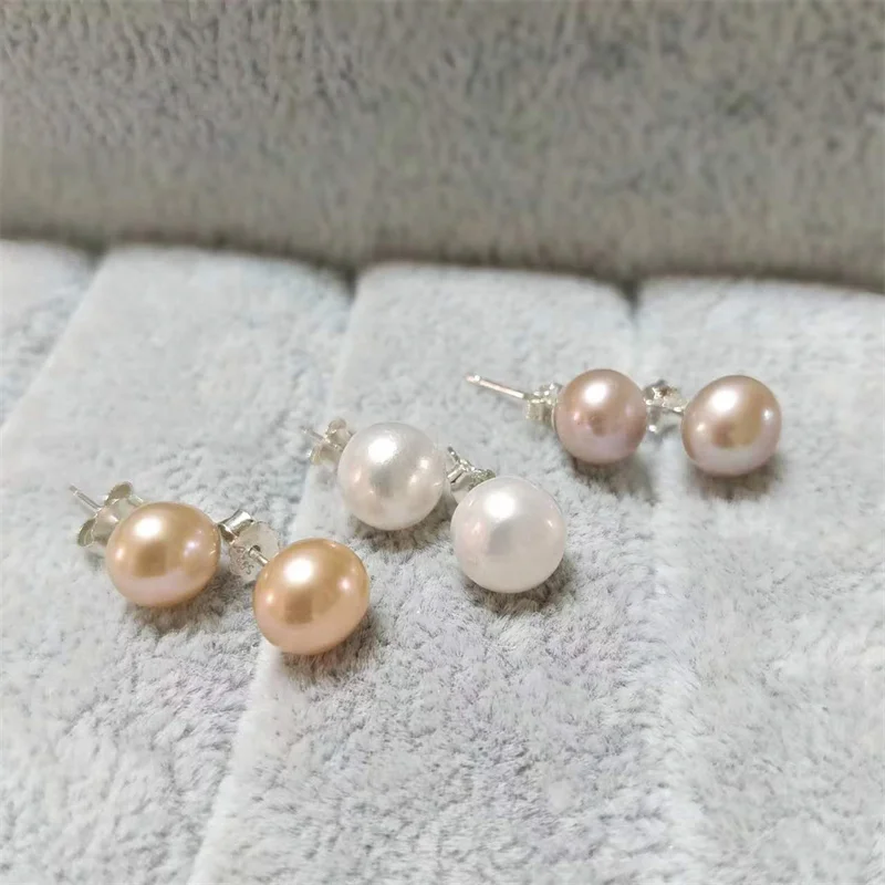 Senlissi- Wholesale 8mm Natural Freshwater White Bread Pearl and 925 Sterling Silver Stud Earrings for Women  Jewelry Gifts