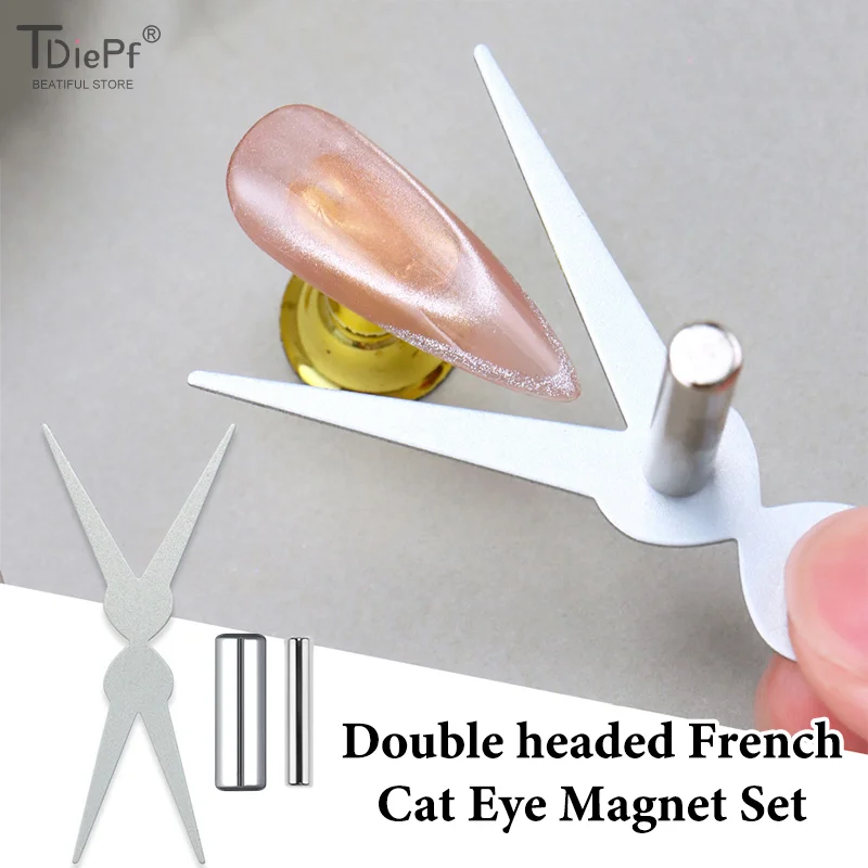 Unghie a forma di Y grandi a doppia testa Forma francese Forte magnete per occhi di gatto Foglio di ferro Nail Art Smalto gel Effetto magnetico Manicure