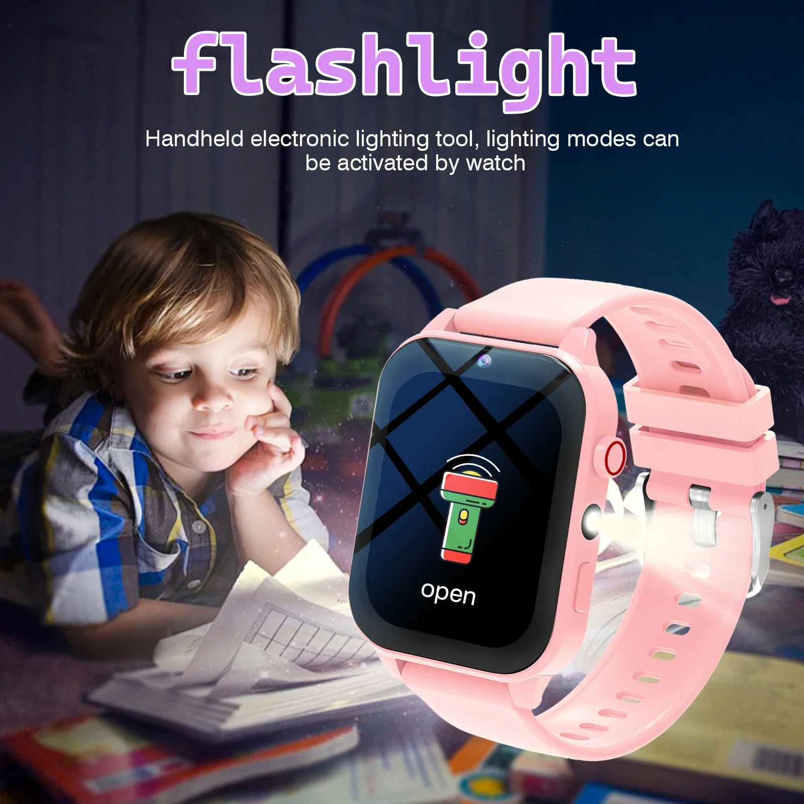 ساعة ذكية للأطفال، 18 لعبة تعليمية، مع مصباح يدوي، كاميرا، ساعة منبه، آلة حاسبة، كتاب القصص، حزام
