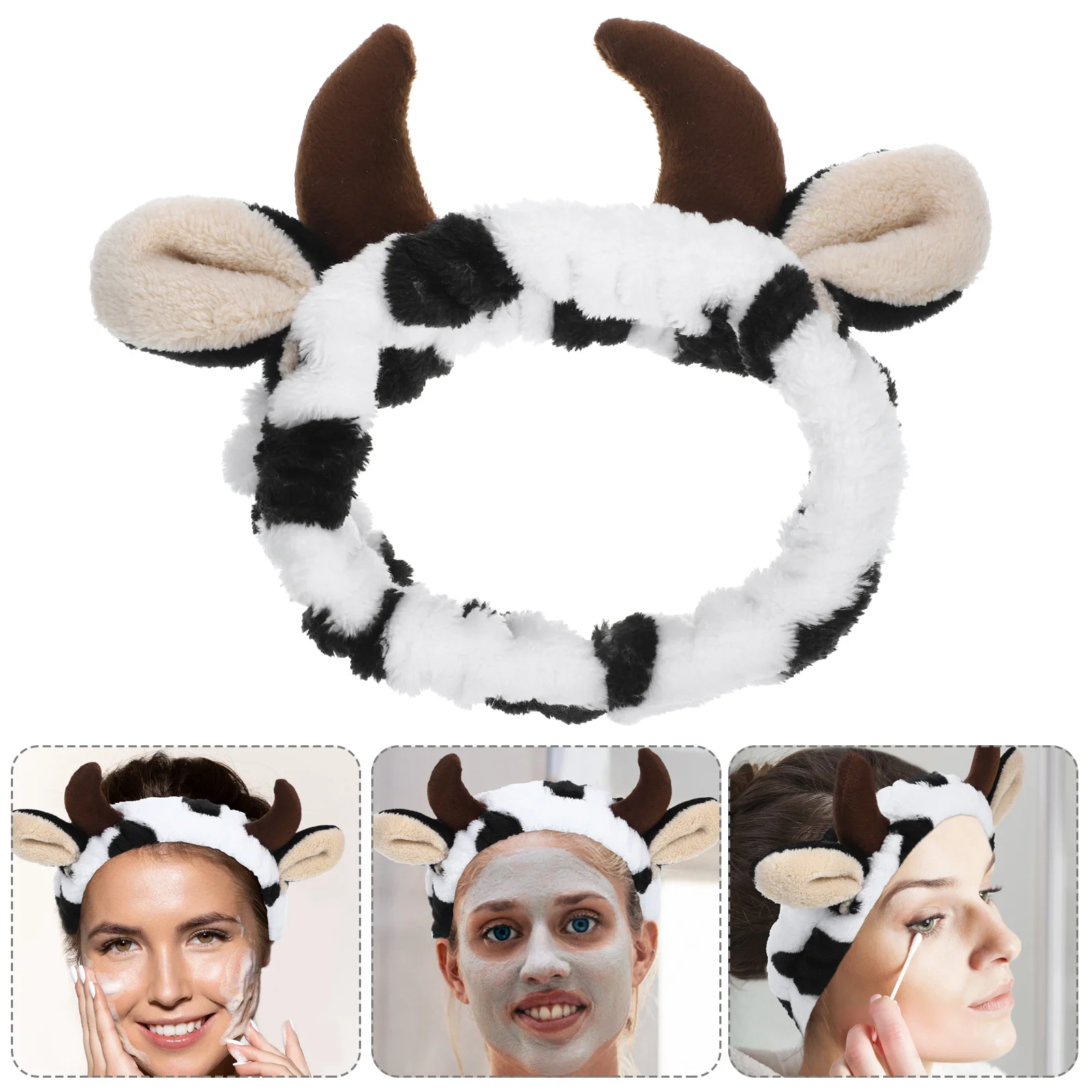 

Spa Headband for Washing Face Cute Ox Horn Design Elastic Makeup Hair Band Skin Care Accessory Spa Headband Fabric Headbands