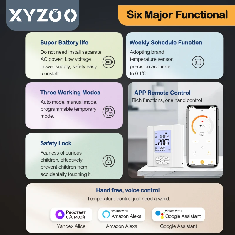 Imagem -02 - Termostato a Pilhas para Caldeira a Gás Wi-fi Aquecimento do Piso Regulador de Temperatura Inteligente Voz Alice Alexa Google Zigbee Tuya