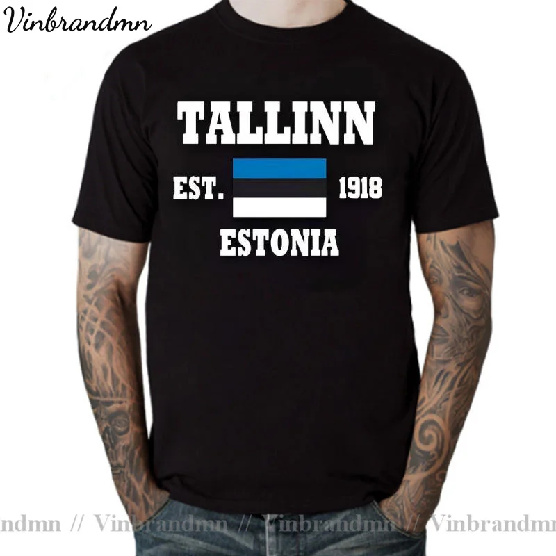 Patriotic Flag Estonia EST.1918 Tallinn Men Tshirt Tees T-Shirt O-neck T Shirts Women Boys Clothing 100% Cotton Garment Camiseta