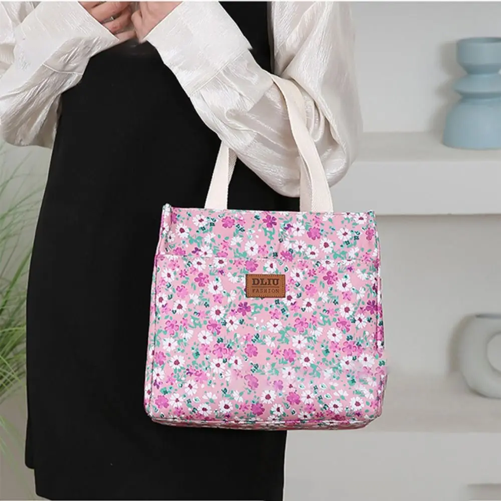 New Handbag Floral Print Lunch Bag Large Capacity Thermal Waterproof Insulated Bag Thickening Lunch Bag Women