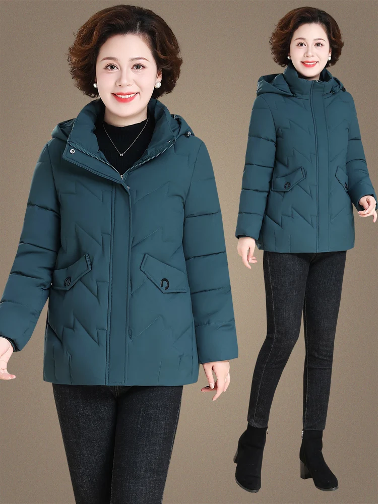 

Thiened Fce Winter Jaet for Women Warm Cotton Coat Long Sle Casual Wear Stand Size for Middle-Aged And ly