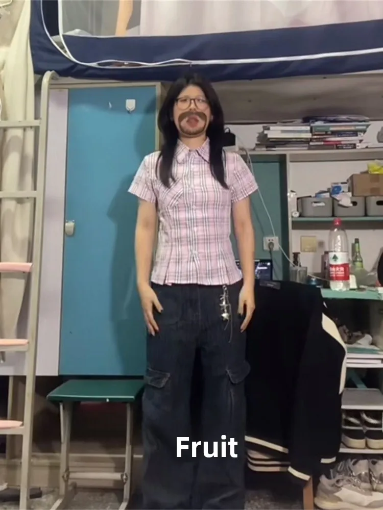 Pure Desire Ragazza sexy che impiegano la vita Plaid rosa ort Sve irt Top casual slim fit da donna coreano Sle Pendolarismo Vento