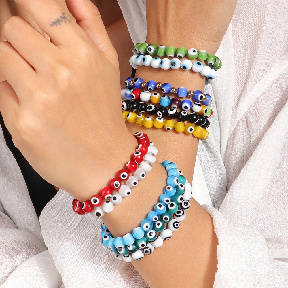 Bohemian Handmade Evil Eye Beads Wrist Bracelets & Bangles for Women Girls Party Holiday Jewelry Gifts