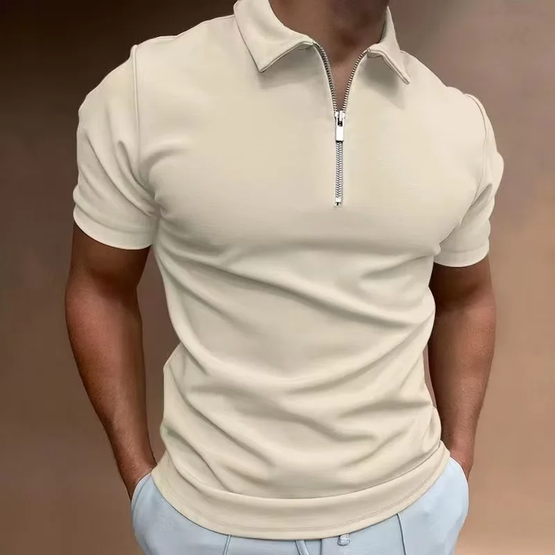 Summer New Men's Solid Color Polo Shirt Short Sleeve Turn-Down Collar Zipper Tshirts &for Men Casual Streetwear New Male Tops