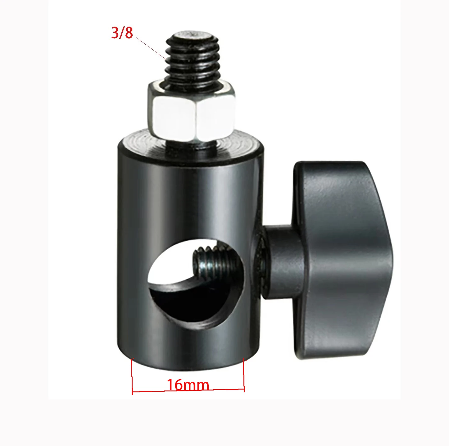 Two way lock adaptor can hold 16mm rod and assembly with 3/8"-16  male thread for tripod camera, 3/8 to light adapter, 3/8-16