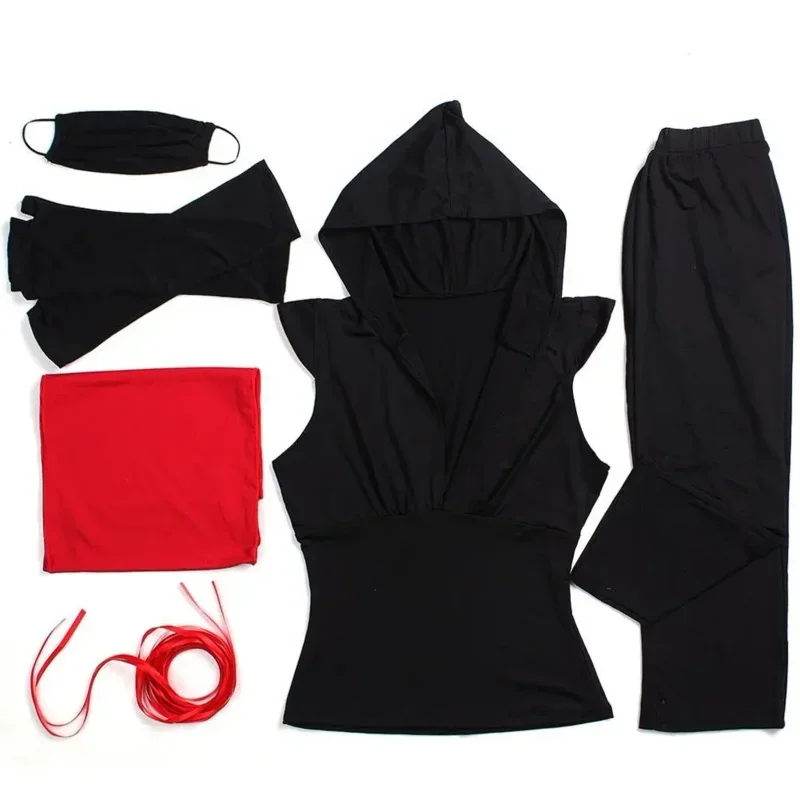 Disfraz de Ninja mortal para mujer, Top negro, máscara de pantalón, guantes, vestido de fantasía para Halloween, Sexy