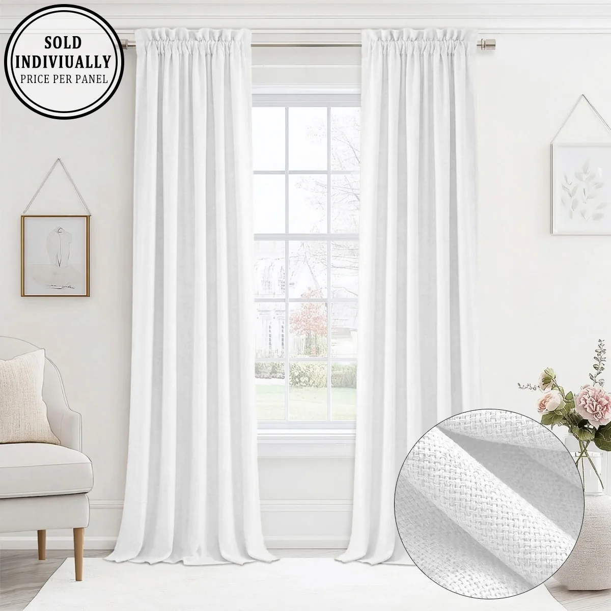 

1 штука, белая винтажная занавеска в богемном стиле с текстурой под лен, с карманом для карниза, мягкая и плотная, естественно драпирующаяся, светопропускающая, обеспечивает защиту от посторонних глаз, из полиэстера, можно стирать, подходит для всех сезон
