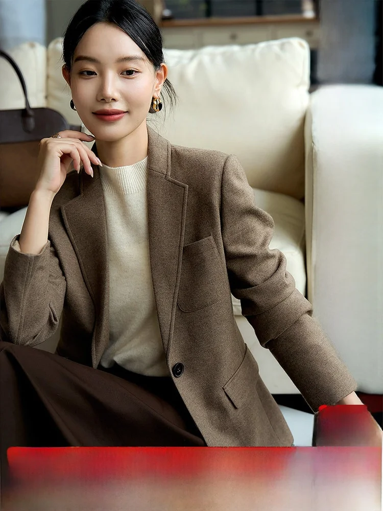 

Woolen One-Button Suit Jaet for Women hine Waable Desert Twilight Sle Warm Long Sve Stand Fit Commute Faion