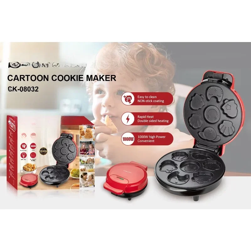 Pembuat wafel peralatan dapur, pembuat wafel elektrik Mini, untuk rumah 7 lubang, pembuat kue Crepe untuk anak-anak