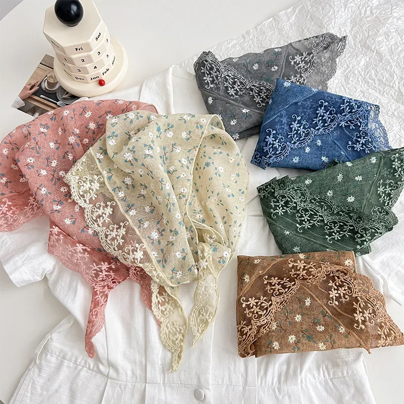 تي شيرت صغير مطبوع عليه أوركيد للربيع والصيف مع وشاح مثلث قطني عصابة رأس مربعة متعددة الاستخدامات على الطراز الأدبي