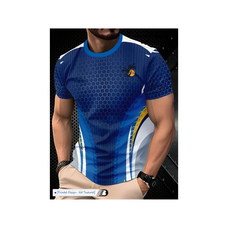 Men's Casual Sports T-Shirt Vibrant Street Style Breathable Crew Neck Short Sleeve Summer Comfortable Top Fashionable Gift Print