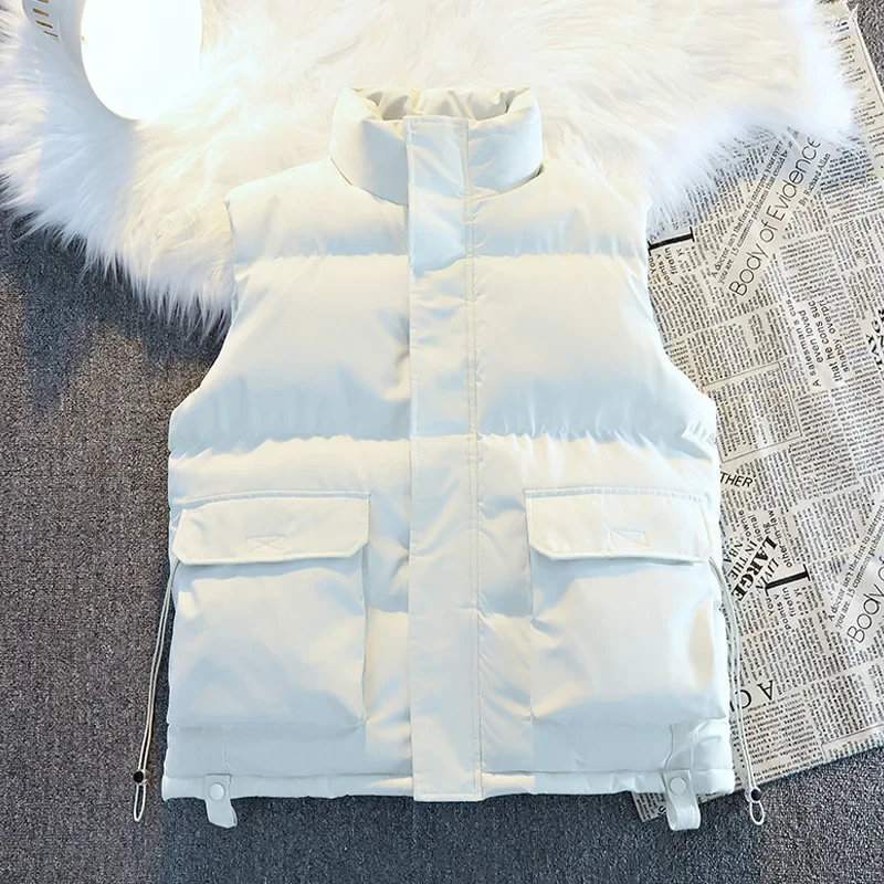 Winter Men Down Waistcoat Fashion Simple Solid Color Pocket Zipper Male Vest Cold-proof Stand Collar Sleeveless Man Coat
