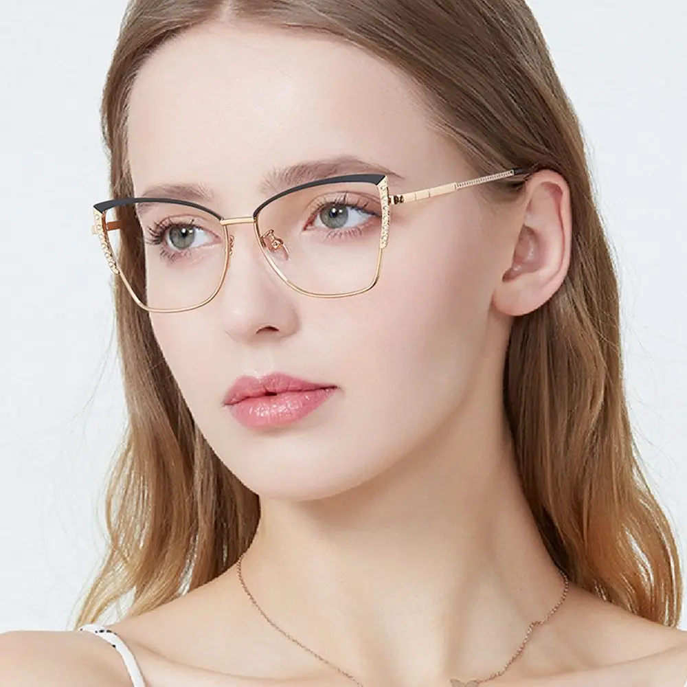 Damesmode Strass Anti-Blauw Licht Bril Oogzorg Ultralichte Cat Eye Frame Optische Bril Kantoor Computerbril