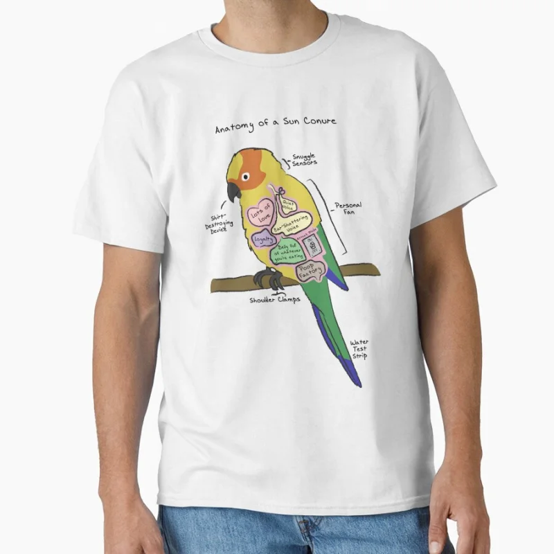 

Sun Conure Anatomy Funny Pet bird Gift T shirt for man Large size Tops Funny parrot Graphic Printed clothes