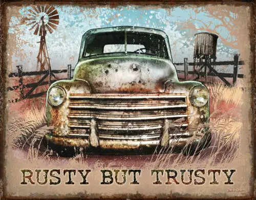 Rusty but Trusty Truck Retro Muscle Car Hot Rod Rat Rods Wall Décor Metal Sign