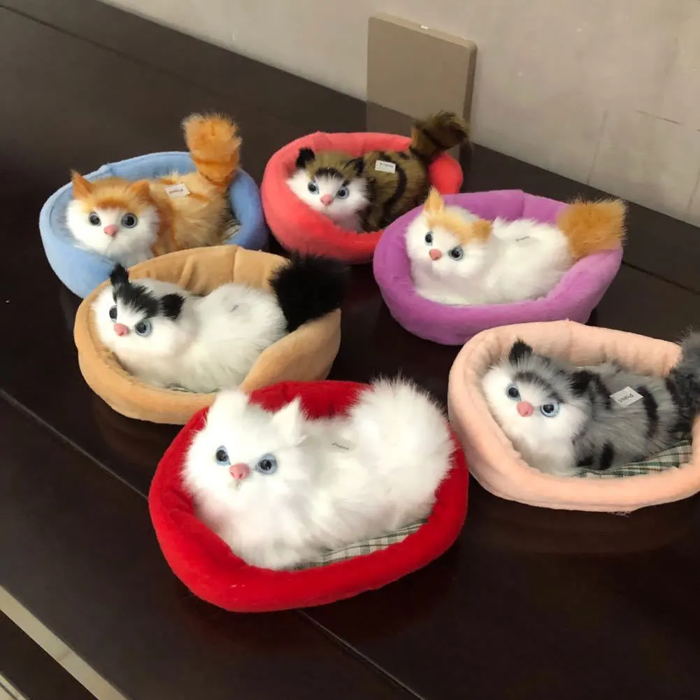 

Simulation Mini Cat Cute Plush Cats with Sound Children Birthday Gifts Creative Imitation Cat Toys Ornaments Home Decoration