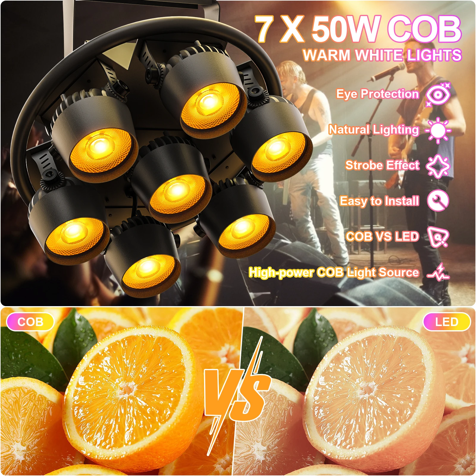 350W RGB LED Retro Lights 7*50W COB LED Stage Light Effect Projector DMX512 for Bar Disco Party Concert Church Wedding Theatre