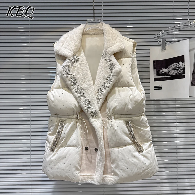 

KBQ однотонные повседневные пальто со сращенными бриллиантами для женщин, лоскутное пальто без рукавов с пуговицами, свободное дизайнерское пальто, женский модный стиль, новинка