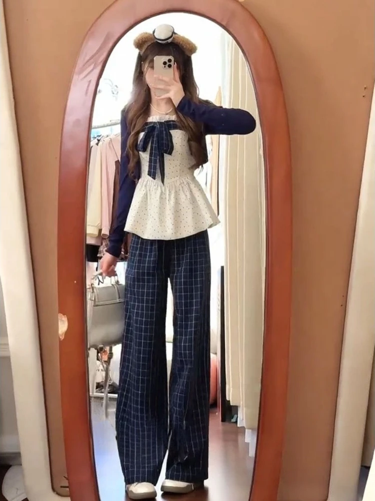 Moda coreana Y2k, Tops cortos, conjunto de cárdigan para mujer con lazo, camisetas Vintage con cordones de los años 2000, camisetas elegantes de manga larga para subcultura Harajuku