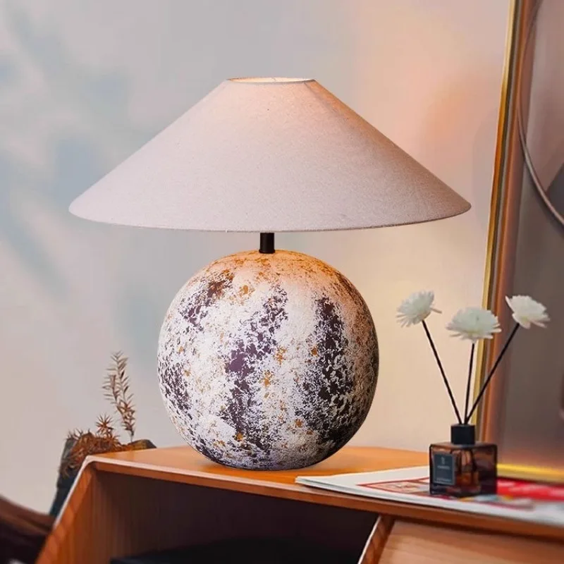 Japanese Wabi Sabi Style Pottery Jar Floor Lamp Medieval Retro Study Bedroom Indoor LED Table Lighting Luminaira Tea Zen Room