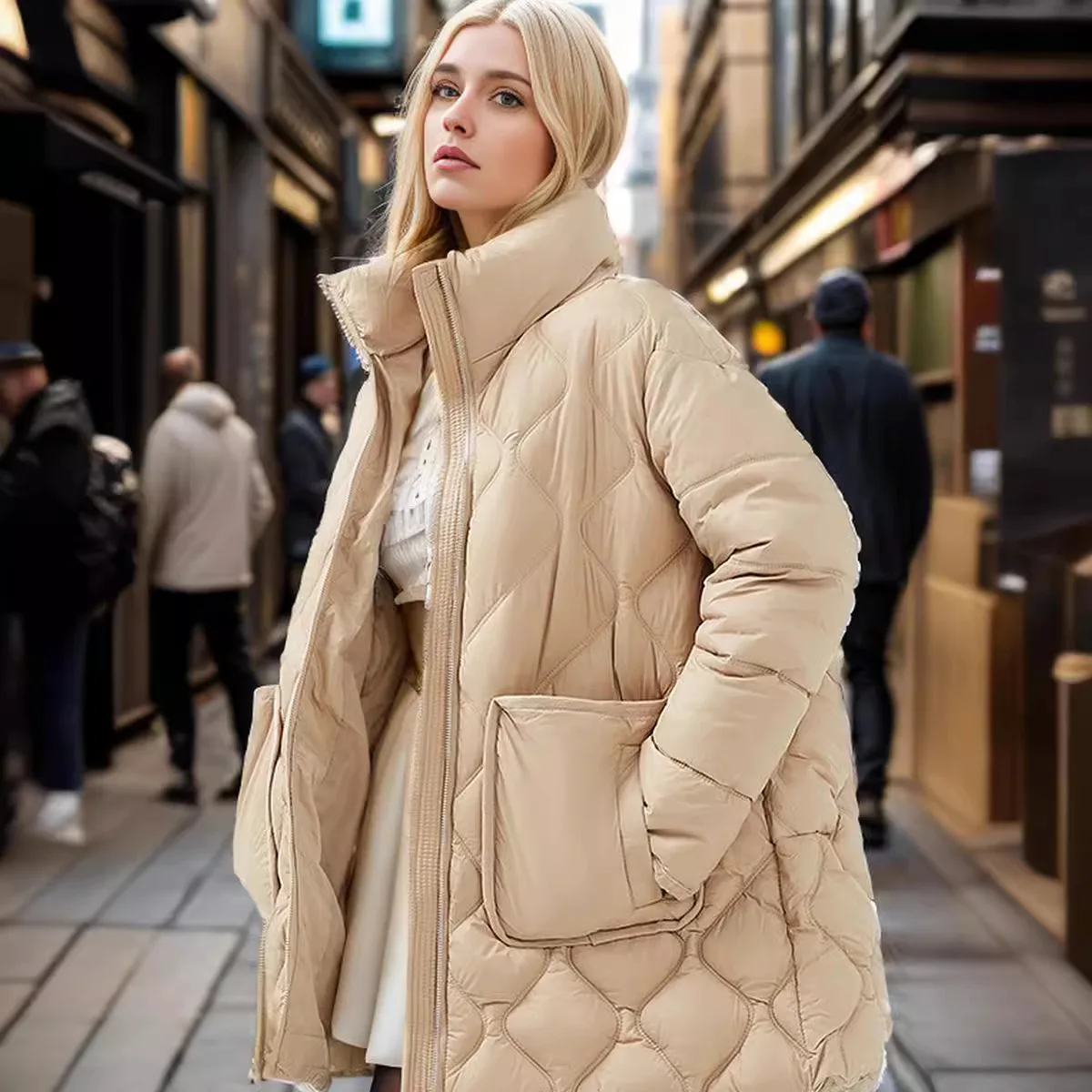 Giacca imbottita da donna invernale Giacca da donna in puro colore collo alto Parka caldo Cappotti Top 2025 Giacca da donna versatile in cotone con 2 tasche