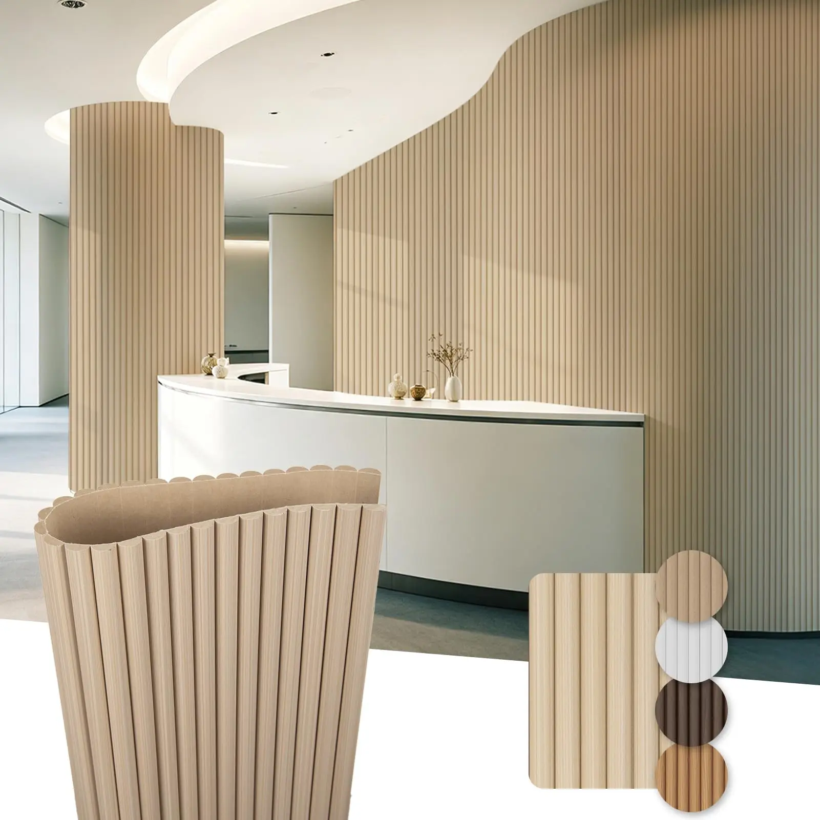 Roll-Flat Beaded Wood Slat Wall Panel, 1-Pack, 94.5