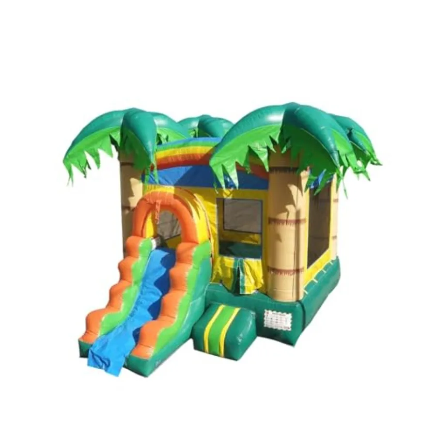

12'x18' Tropical Breeze Inflatable Bounce House with Slide Combo in Blue and Green Commercial PVC Material 13' Tall with Built-