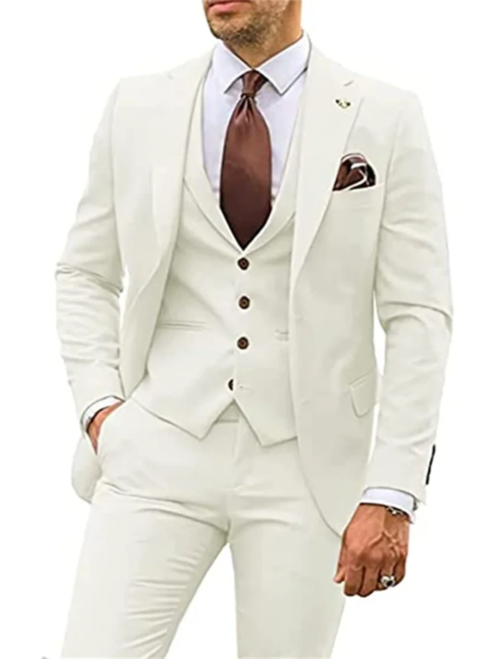 3 Pieces Lansboter Men Suit Set Slim Notched Lapel Business Casual Wedding Party Groom Tuxedos Blazer Vest With Pants