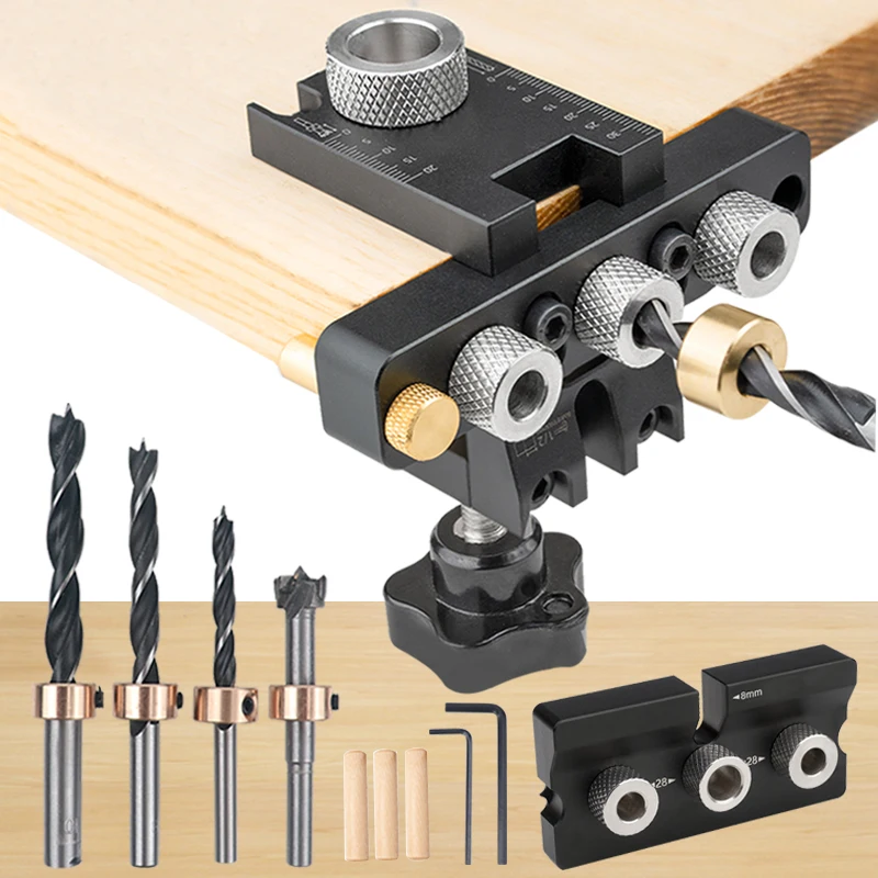 

For Cabinet Furniture Pocket Hole Jig Removable Hole Puncher Tools Woodworking 3 in 1 Doweling Jig Kit Drill Guide Locator