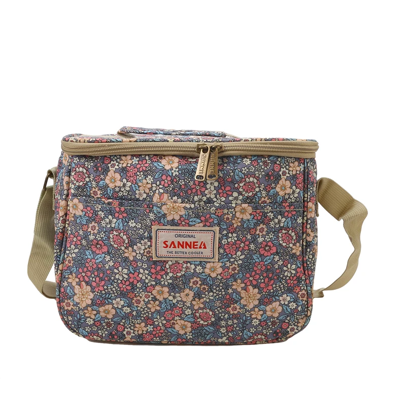 Floral Printed Lunch Bag Thermal Insulation Large Capacity Handbag Cute Picnic Drinks Lunch Box Storage Bag Portable Lunch Pouch