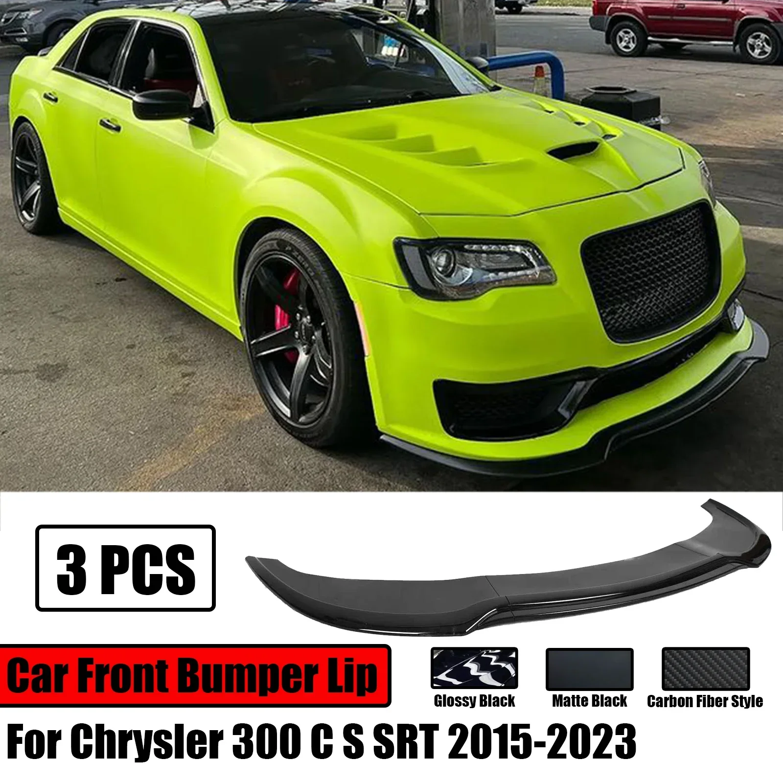 

3PCS For Chrysler 300 C S SRT 2015-2023 Glossy Black Car Front Bumper Lip Splitter Spoiler Body Kit Carbon Fiber Style