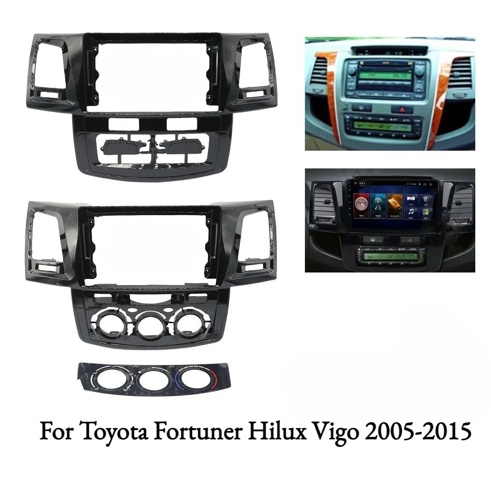 Panel de Fascia de Radio de coche de 9 pulgadas para Toyota Fortuner Hilux Vigo 2005-2015, cubierta estéreo de marco de unidad principal de reproductor MP5 Android