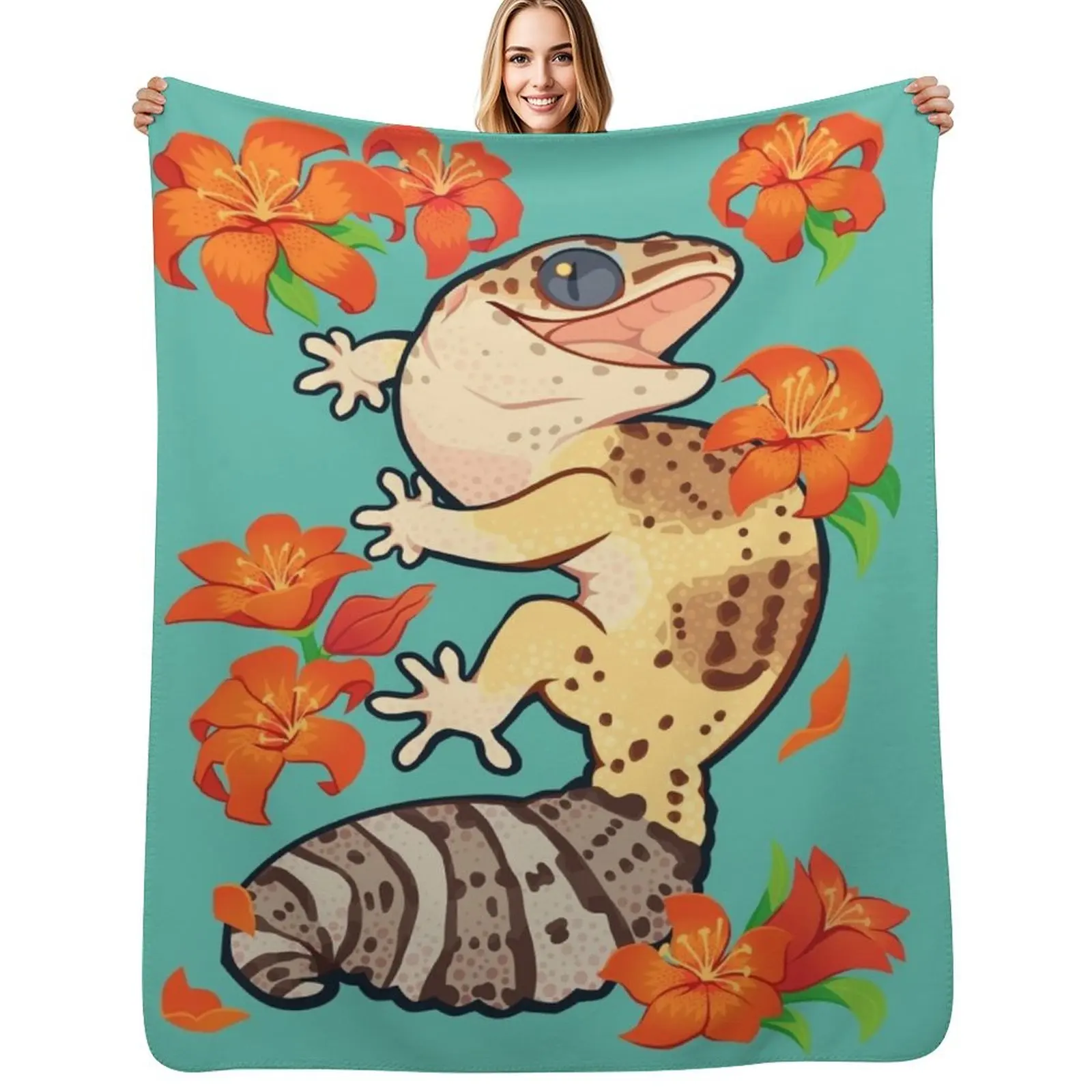 Fire lily gecko Throw Blanket Modern Design Soft Blanket for Home Decor