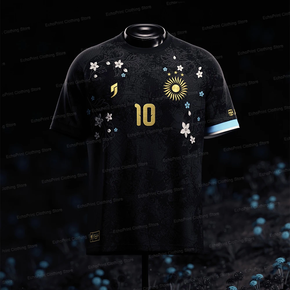 Men's Messi La Pulga Floral Soccer Jersey 3D Print Quick Dry Breathable Argentine Fans Short Sleeve Casual Football T-Shirt 5XL