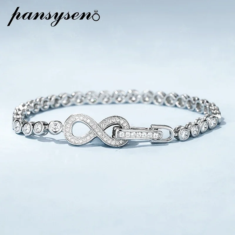 PANSYSEN Sparkling 925 Sterling Silver 3MM High Carbon Diamond Charm Tennis Bracelets for Women Wedding Party jewelry Gifts