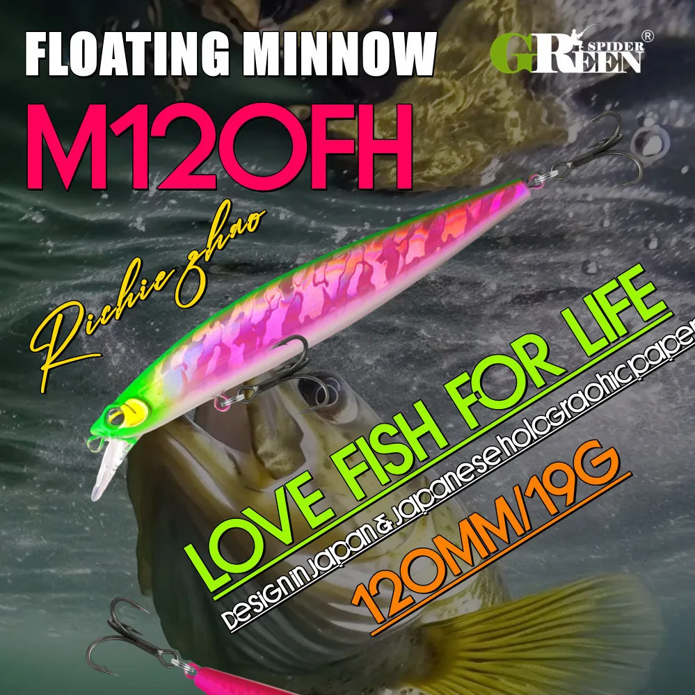 GREENSPIDER  Floating Minnow 120mm 19g Professional Quality Fishing Lures Hard Floating Wobblers Crankbait Bass