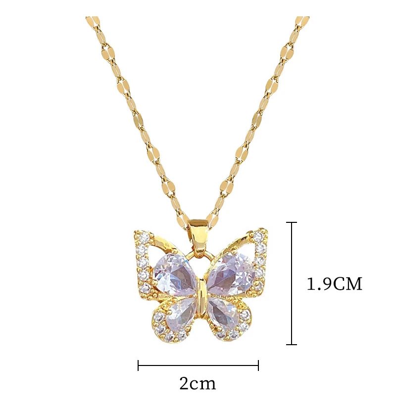 Stainless Steel Jewelry Set Of Earrings Pendant Necklace For Women Chic Fashion Rhinestone White Clear Butterfly Jewelry Set