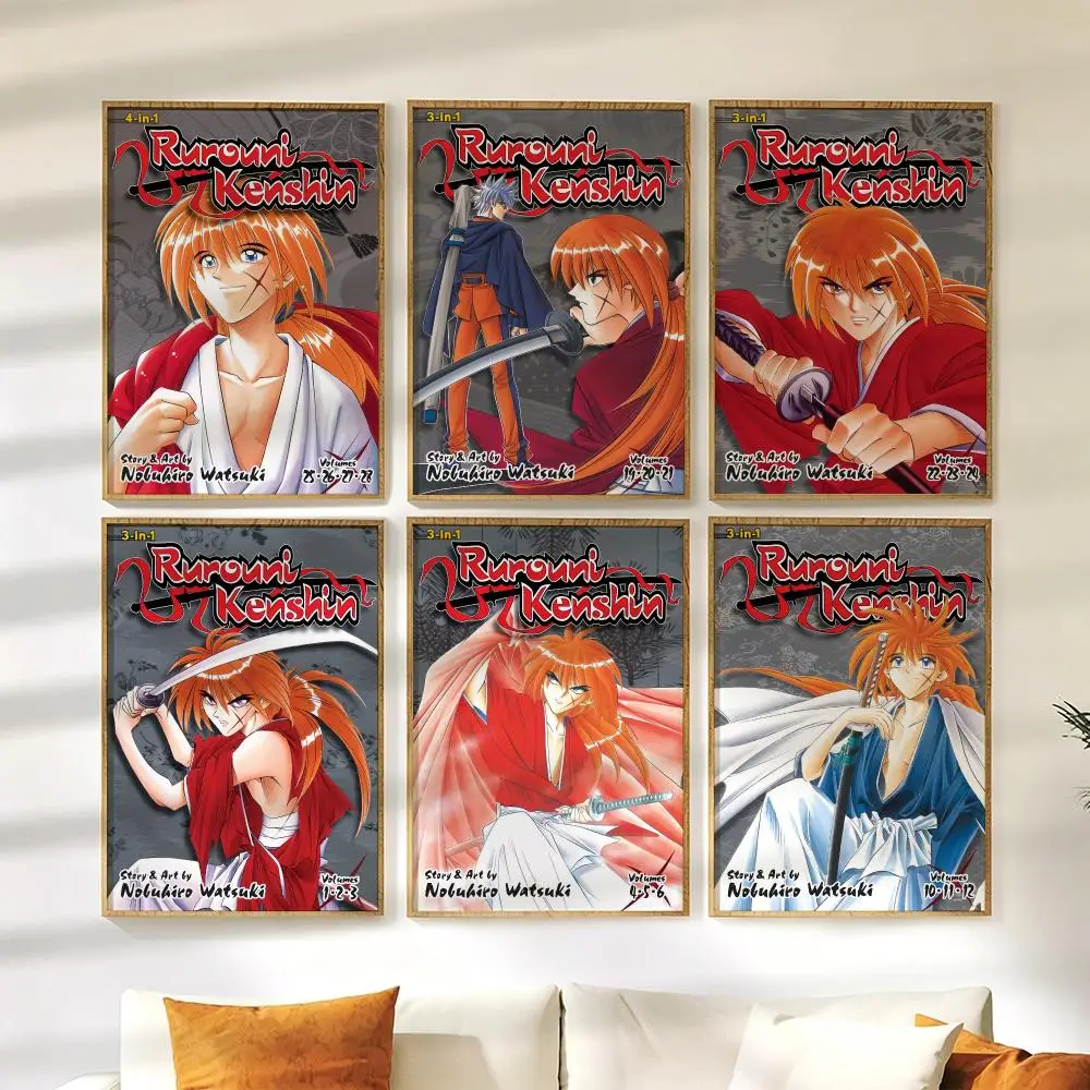 R-Rurouni Kenshin Poster Wall Stickers HD Painting Self Adhesive Art Decals for Bedroom Living Room Home Decor