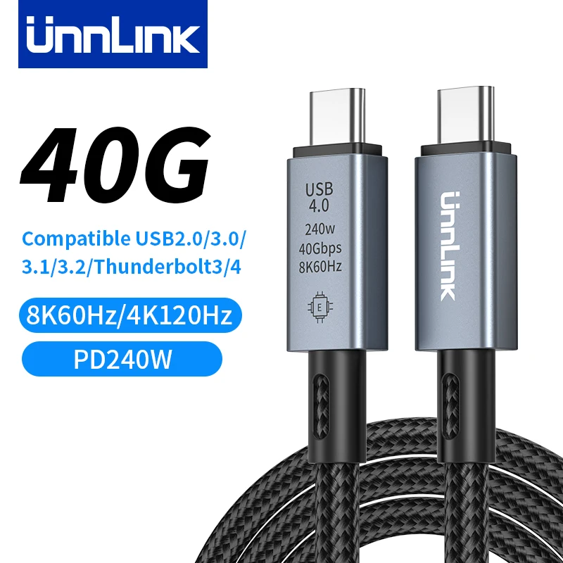 Unnlink 8K 60Hz USB 4 Video Cable 40Gbps Compatible Thunderbolt 4/3 PD 240W for Macbook iPad to Monitor