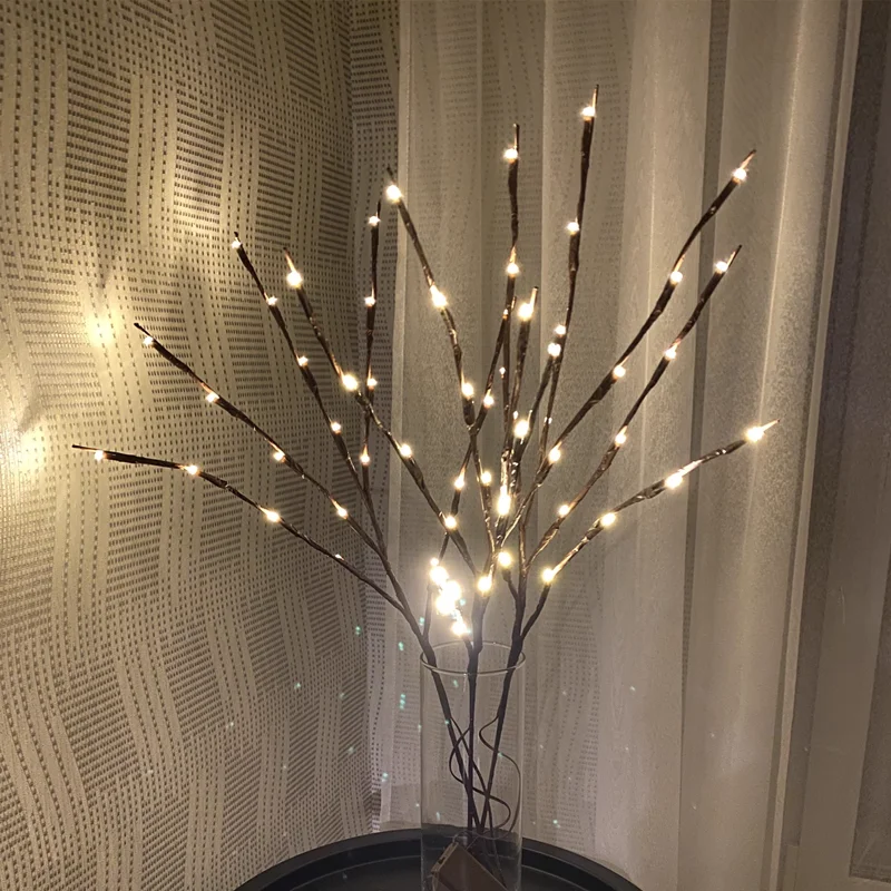 Светодиодная лампа в форме ветки дерева на батарейках — гибкая, высококачественная, теплая, для вечеринок, Рождества, домашнего декора ваз, 20/40/60 светодиодов